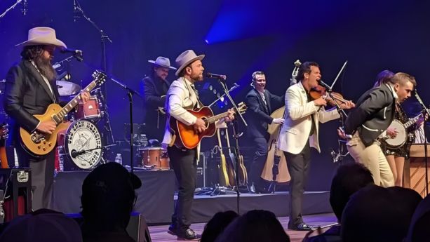 Bluegrass band Old Crow Medicine Show, co-writers of the hit song Wagon Wheel, performing live.